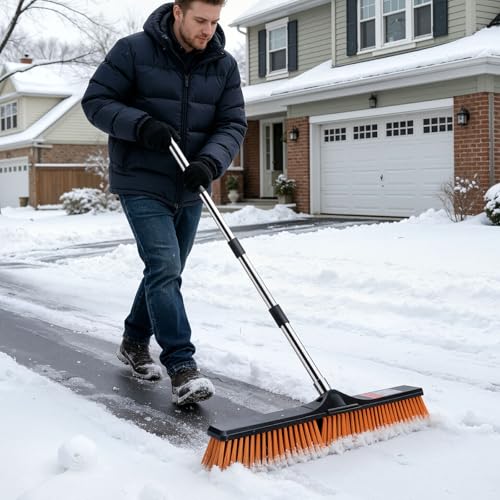 MASTERTOP 24" Heavy Duty Push Broom with Ultra-Sturdy Adjustable Handle, 6-Layer Stiff Bristles Garden Yard Broom, Outdoor Sweeping Brush for Garage, Patio, Driveway, Warehouse, Deck, Tile & Concrete - color: Push Broom Orange