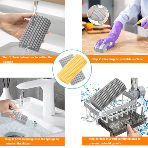 6-Pack Damp Clean Duster Sponge,Magic Sponge Eraser for Housekeeping,Reusable Cleaning Sponge for Blinds,Vents,Mirrors,Glass, Baseboards,Window Track Grooves and Railings (Yellow) - color: Yellow