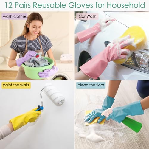 12 Pairs Rubber Cleaning Gloves for Dishwashing Reusable Kitchen Gloves for Washing Dishes and Household - size: Large
