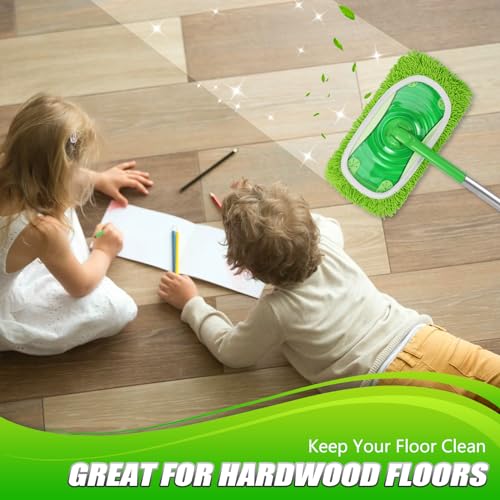 Set of 4 Reusable Microfiber Mop Pads Compatible with Swiffer Sweeper, Dry Sweeping Cloths, Washable Wet Mopping Cloth Refills for Floor Cleaning (Mop is Not Included) (4 Pack, Green) - color: Green