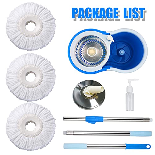 Spin Mop and Bucket System | 360 Spin Mop and Bucket with Wringer Set | Mops for Floor Cleaning | 3 Microfiber Mop Replacement Head Refills | 61" Extended Handle | Wet and Dry Use Floor Mop - color: Blue-1