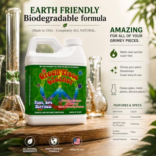 Green Piece® Cleaner – Made in USA - Great on Glass - Cleans tar and resin – 64 Oz (Half Gallon) - style: 64 OZ (Half Gallon)