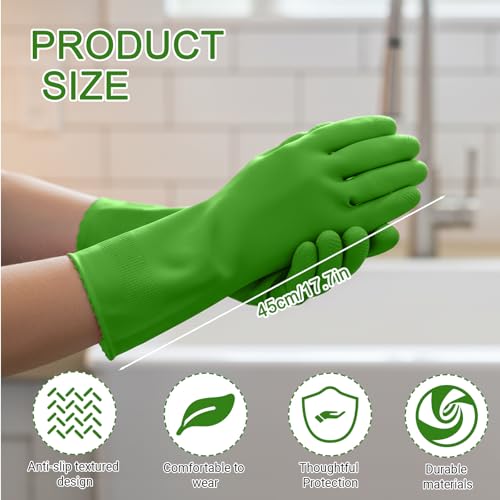 1 Pairs Household Rubber Cleaning Gloves, Long Cuff Dishwashing Gloves with Non-Slip Grip for Kitchen, Bathroom - color: Green, size: Small