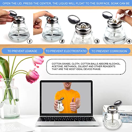 FERCAISH 150ml 1 Touch Clear Glass Bottle, Professional Clear Glass Pump Dispenser Bottle with Flip Top Top and Measuring Scales, for Nail Polish Remover, Alcohol or Other liquids