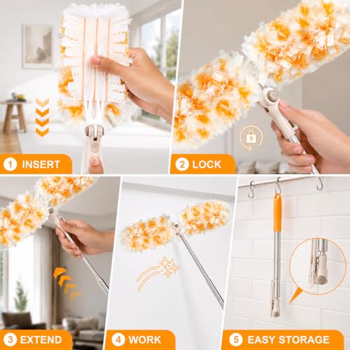 Gelibo 6ft Extendable Duster Handle with 20 Refills,Compatible with Swiffer,360°Rotating Ceiling Fan Dusters with Lock,Heavy Duty Microfiber Dusting Pads for Home Cleaning,Blinds,Hard-to-Reach Areas - style: 6ft Extendable Duster Handle with 20 Refills