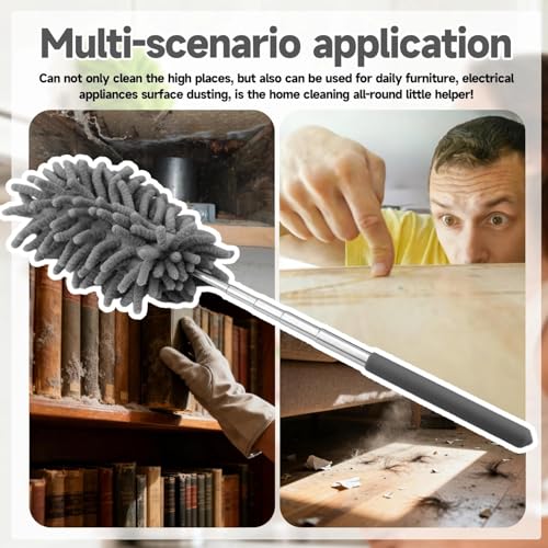 Extendable Microfiber Duster, Telescoping Dusting Brush for Home and Car Cleaning, Adjustable Length, Soft and Flexible - color: Elongated Grey