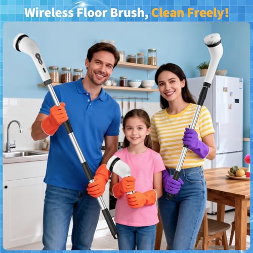 Electric Spin Scrubber, Powered Household Cleaning Brush with 8 Heads & 2 Modes- 52in Extendable Electric Shower Scrubber Deep Cleaner for Bathroom Bathtub Sink Bathroom, IPX7,Father's Day