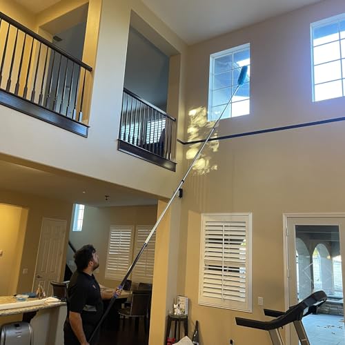 30 Foot High Ceiling Fan Duster with 6-24ft Extension Pole, Extendable Reusable Cobweb, Feather, Window Cleaning Squeegee Kit - size: 24ft