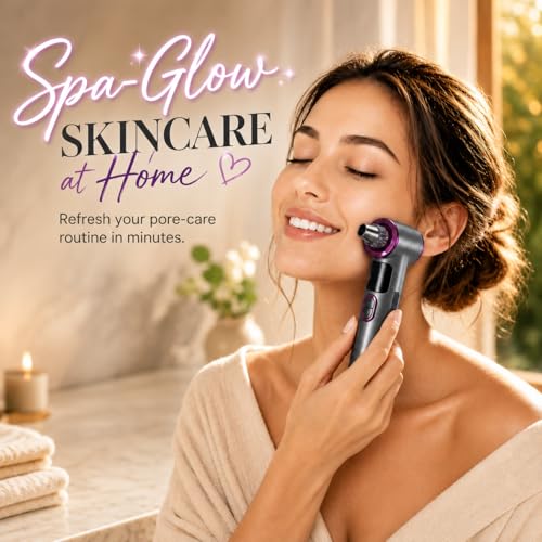 Heated Blackhead Remover Vacuum, Warm Compress Pore Vacuum Cleaner with 3 Suction Levels, LED Display, USB Rechargeable Facial Pore Cleaner Kit, 5 Heads and 4 Stainless Steel Tools