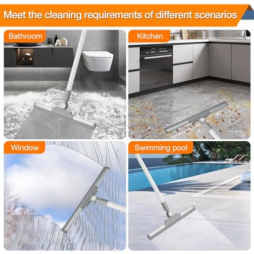 Floor Squeegee for Concrete Floor, Long Handle Shower Squeegee, Squeegee Broom, Magic Air Broom, 14'' Rubber Blade,52'' Extension Pole, for Shower Glass Doors, Bathroom Tile, Pet Hair, Window