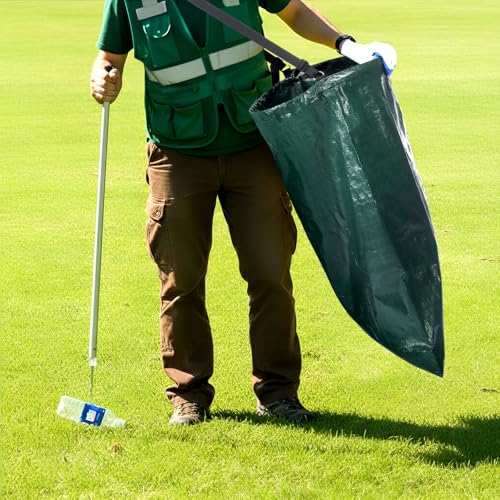 Faccito 1 Pack Litter Bag with Shoulder Strap Trash Pickup Bag Holder Lawn Leaf Chute Vinyl 4.45 Cubic Feet No Bending Portable Trash Picker Grabber for Patio Yard Garden (Green) - color: Green