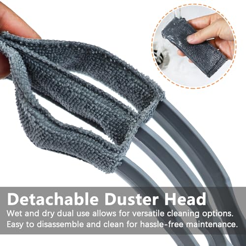 Window Blind Cleaner Duster Brush, 1 Brush with 4 Upgraded Microfiber Sleeves, Washable and Reusable, Blind Cleaner Tools for Window Blinds, Air Conditioner, Jalousie (Grey)