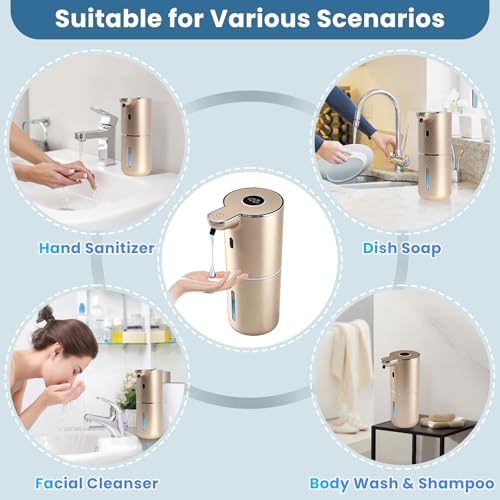 Automatic Soap Dispenser, Touchless Liquid Soap Dispensers, USB Rechargeable, 6-Level Adjustable Volume Control, 12.8oz/380ml, Wall Mount for Kitchen, Bathroom, Free Stickers (Gold) - color: Champagne Gold