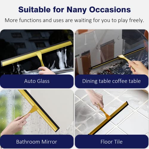 TOOVEM 14 Inch Shower Squeegee for Glass Doors, Window, Bathroom, Car Windshield, Shower Cleaning Tools with S Hook, Square Sticky Hook (Gold) - style: Gold 14 inch