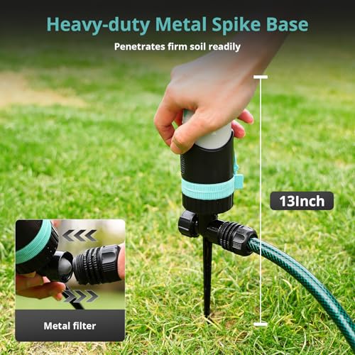 QUOBAS 360° Rotating Sprinkler for Yard, 4 Spray Modes with Mist & Shower, Heavy Duty Metal Spike Lawn Sprinkler for Garden Plants, Flower Bed, Outdoor Yard, Patio - color: Blue