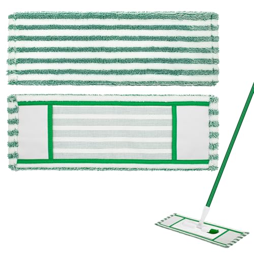 Microfiber Mop Pad Refills Compatible with Libman Wet & Dry Microfiber Mop,Reusable Mop Head Replacement for Multi Surface Floor Wet/Dry Cleaning,2 Pack Microfiber Dust Mop Pads Refills,Green/White