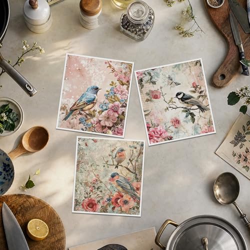 Reusable Swedish Dishcloths for Kitchen, 6 Pack Birds Floral Dish Cloths, Absorbent Flower Pattern Cellulose Cleaning Towels Wipes for Cooking Home Decor Housewarming Gifts - style: Birds Floral