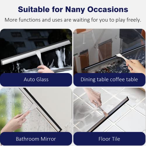 TOOVEM 14 Inch Shower Squeegee for Glass Doors, Window, Bathroom, Car Windshield, Shower Cleaning Tools with S Hook, Square Sticky Hook (Silver) - style: Silver 14 inch