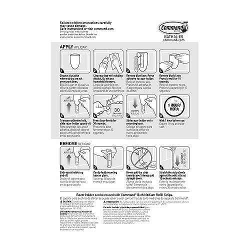 Command Bath Razor Holder, Clear Frosted, 1-Holder, 1- Water-Resistant Strip, Organize Damage-Free