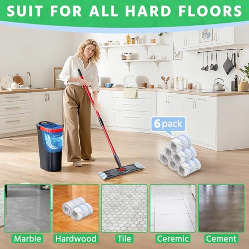 6 Pack H2prO Mop Pads Compatible with O Ceda H2PrO Flat Mop System, Reusable Mop Pads, Microfiber Mop Heads Replacements for Ocedar Flat Mop, Washable Microfiber Mop Cleaning Refills Pads
