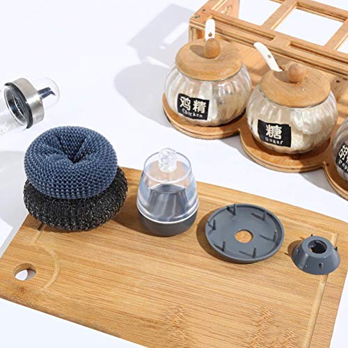 Jeyie Steel Dish Scrubber, Soap Dispensing Steel Brush Storage Set Scouring Pad Pot Scrubber Metal Sponge Household Kitchen Cleaning Brush