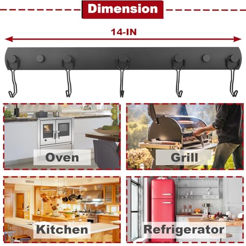 Heavy Duty Magnetic Mop Broom Holder, Srtong Magnetic Utensil Rack with 5 Hooks