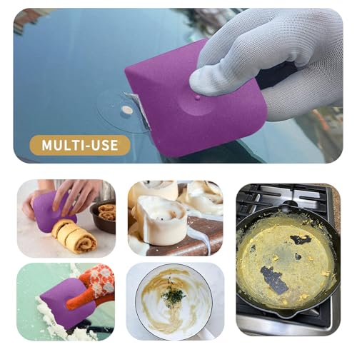 Plastic Pan Dish Pot Food Kitchen Scraper Tool Set, 3 pcs Nylon Plastic Cast Iron Skillet Cleaner Scrubber Scrapper, Kitchen Scraper Non-Scratch (Purple) - color: Purple, size: 3-Pack