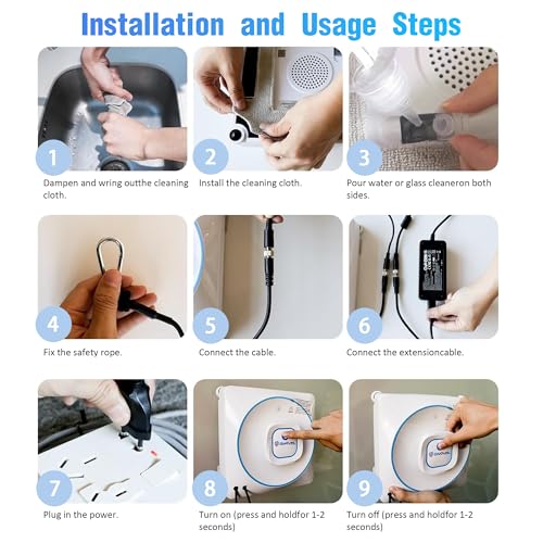 Window Cleaner Robot with 4 Cleaning Modes, 8000Pa Suction Dual Direction Auto-Spray Window Cleaner, Intelligent Path, Edge Detection, Remote Control, 15-Stage Anti-Fall System for Windows