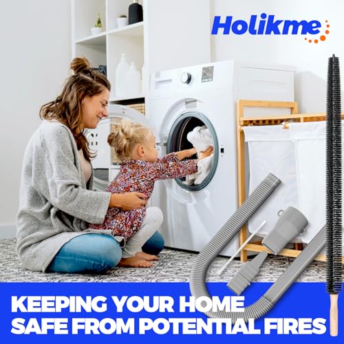 Holikme Dryer Vent Cleaner Kit 2 Pieces - Upgraded Dryer Lint Screens Cleaner Brush Part,Compatible with Most Vacuum Cleaner,Vacuum Hose Attachment & Refrigerator Coil Brush,Quickly Lint Remove,Gray - color: Gray