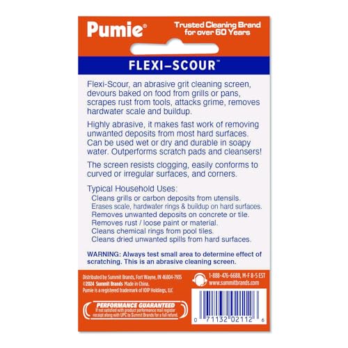 PUMIE Flexi-Scour (3 Pack) - Flexible Scrubbing Screen - Heavy Duty Scouring Pad - Abrasive Grit Cleaning Screen for Toilet Bowls, Grills, Removes Carbon, Rust, Scale, Grime - 5.5x4 in, Flex-3 C - size: 3 Pack
