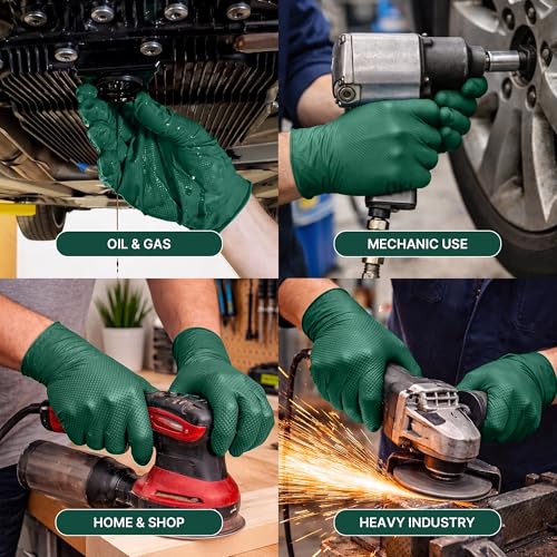 TitanFlex Heavy Duty Industrial Nitrile Gloves with Raised Diamond Texture, 6-mil, Latex Free (Dark Green/Yellow) - color: 03 Dark Green (1000ct), size: X-Large