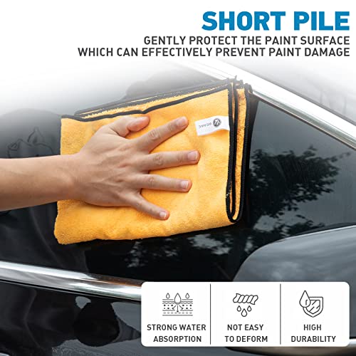Microfiber Towels for Cars - 6 Pack (23.6" x 15.7") 450-GSM, High & Short Pile Micro Fiber Cleaning Cloth for Car Washing Drying & Auto Detailing, Strong Water Absorption Lint Free & Non-Streak