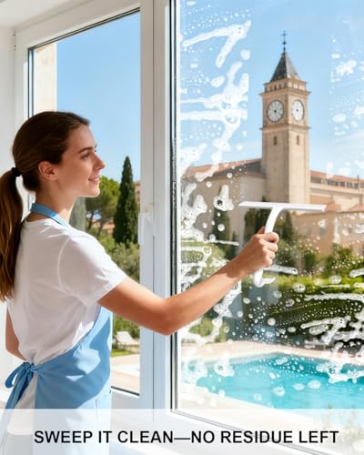 Shower Squeegee for Glass Doors, Whale Tail Hang Hook, 8 in Silicone Blade | Silent Streak-Free & No-Squeak, Ergonomic Grip, Multi-Surface Home Squeegee for Bathroom, Mirror, Window & Car Cleaner Tool - size: 8 Inch