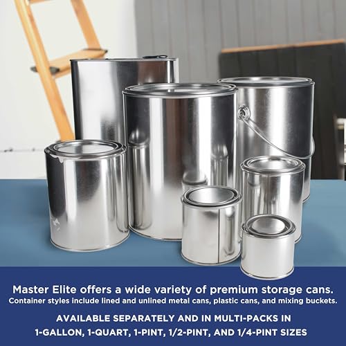 Master Elite 1 Gallon Unlined Empty Metal Paint Can Bucket with Lid, Bail Handle - Triple Tight Seal, 128 fl. oz. Steel Coating Storage Container Tin - Store Leftover Oil-Based Paint, Automotive, Art - size: 128-Fl Oz (Pack of 1)