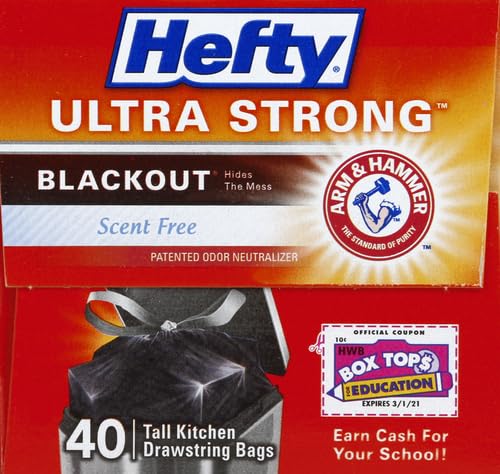 Hefty Ultra Strong 13 Gallon Trash Bags,Black Tall Kitchen Trash Bags 13 Gallon Size,Break Resistant Drawstring Enclosure,Continuous Odor Control,Blackout,Unscented,40-Bags,(Pack of 6) - size: 40 Count (Pack of 6)