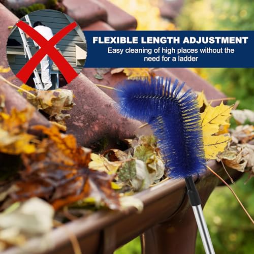 Cobweb Duster with Extension Pole, Long Handle Gutter Cleaning Tools and Cobweb Brush, Gutter Cleaning Brush Telescopic Gutter Cleaner, Detachable Spider Web Cleaner Tool for Ceiling Fan Furniture (A)
