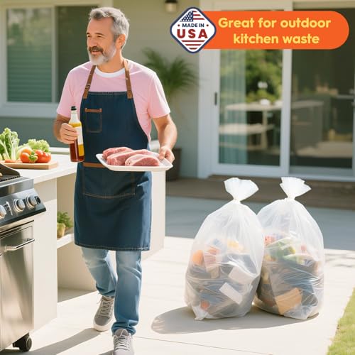 DELXO 30-33 Gallon Trash Bags, 250 Count Light to Medium Large Clear Garbage Bags, Thick Durable and Puncture-Resistant Plastic Bags for Kitchens, Yards & Offices, Made in USA - color: 33Gal-250Ct(Clear)