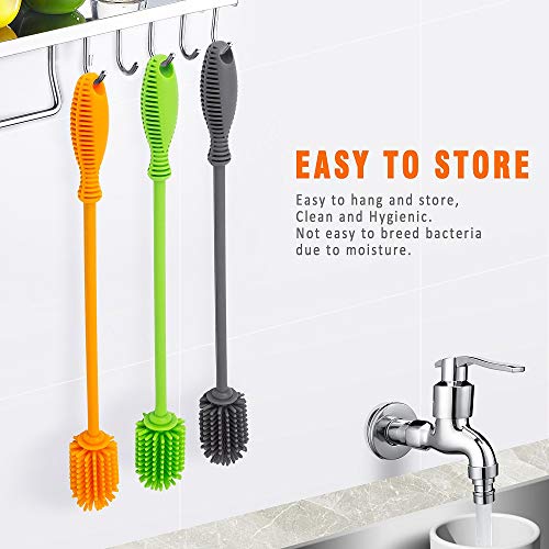 Silicone Bottle Cleaning Brush with Long Handle, 12.5" Water Bottle Cleaner for Baby Bottles, Hydro Flask, Sports Bottle, Vase, Glassware, Perfect for Smaller Diameter Bottle Openings (One Pack) - color: Green