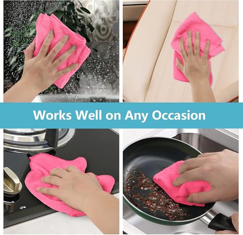 HOMEXCEL Pink Microfiber Cleaning Cloth, 8 Pack Cleaning Towels for Kitchen, Lint Free, Scratch-Free, Highly Absorbent, and Reusable Cleaning Rags for House, Window and Glass, Cars, 11.5 X11.5 inch - color: Pink