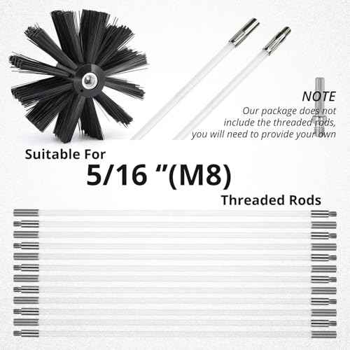 6 Inch Dryer Vent Cleaner Brush Head, Duct Cleaning Brush with 3/8” Hex Shaft Drill Attachment for Dryer Vent Cleaning, Fireplace, Chimney Washing, Compatible with Standard M8 Flexible Rods - size: 6 Inch