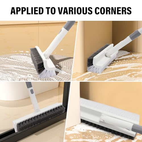 Floor Scrub Brush with Long Handle,Double-Sided V-Shaped Deck Brush,Grout Brush,Shower Floor Scrubber for Cleaning, Tile Scrub Brush with Stiff Bristles, 48"