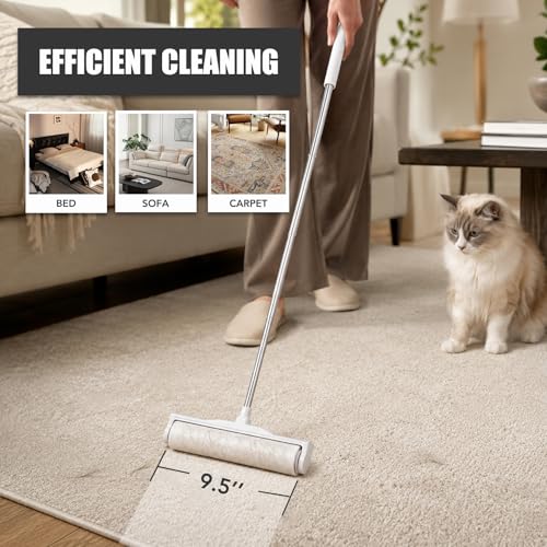 Extra Sticky 9.45'' Giant Lint Roller,360 Sheets (4 Refills) Large Surface Pet Hair Remover with Long Handle for Couch, Carpet, Furniture & Floor (1 Roller + 360 Sheets)