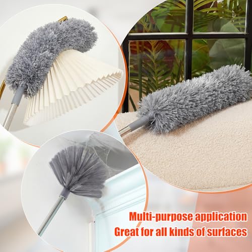 30 Feet High Reach Duster Kit with 2-24 ft Extension Pole High Ceiling Dusting and Window Cleaning Kit with Window Washer & Squeegee, Cobweb Duster, Washable Head for Ceiling Fan(Gray) - color: Gray, size: 30 ft