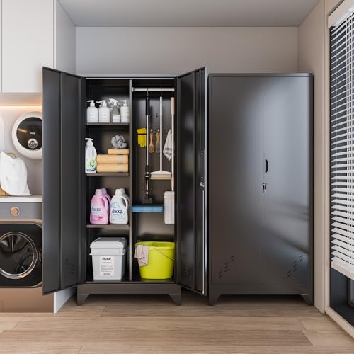 Storage Cabinet 61" H, Metal Outdoor Sheds with Shelves for Tools Storage, Cleaning Supplies Closet with Removable Pegboard for Outdoor, Garage, Utility Room