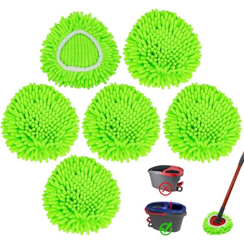 6 Pack Mop Replace Heads Mop Heads Replacements for O-Cedar RinseClean 2-Tank Spin Mop System,Chenille&Microfiber Mop Head Refills for Multi-Surface Floor Dry/Wet Use,Reusable and Washable,Green - size: mini-6pack