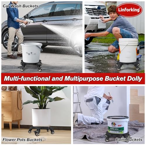 Upgraded Foldable Car Wash Bucket Dolly 5 Gallon with Wheels,360°Rolling Car Wash Buckets Dolly for Washing, Waxing, Removable Bucket Mover,Fits 3.5–5 Gallon Buckets,Supports Up to 265 lbs - size: B