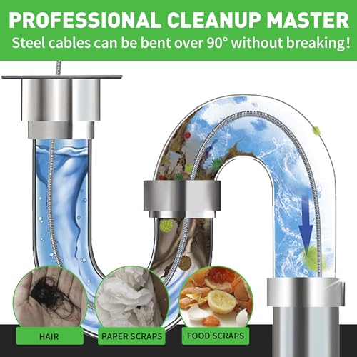 BACOENG 50Ft Drain Auger, Heavy Duty Plumbing Snake with Drill Adapter, Use Manually or Powered for Drain Clog, Shower Sink, Comes with Gloves and Bag (Green) - color: Green-50FT