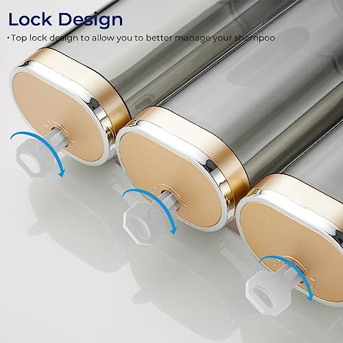 Shampoo and Conditioner Dispenser 3 Chamber No Drill,Shower Soap Pump Dispenser Wall Mounted,Body Wash Dispenser,Shower Gel Shampoo Holder for Bathroom Accessories, (Gold 3) - color: Gold 3