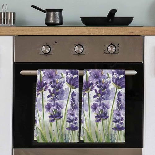 Lavender Dragonfly Flower Kitchen Dish Towels Set of 4, Soft Lightweight Microfiber Absorbent Hand Towel Purple Plant Tea Towel for Kitchen Bathroom 18x28in - size: 4PCS-18x28in(45x75cm)