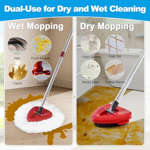 Mop Heads Replacements for Ocedar, Mop Replace Head for o Cedar Easywring 1 Tank, Spin Mop Replacement Head Mop Heads Include 6 Mop Refills Machine Washable, 1 Scrubber Mop Head and 1 Mop Base